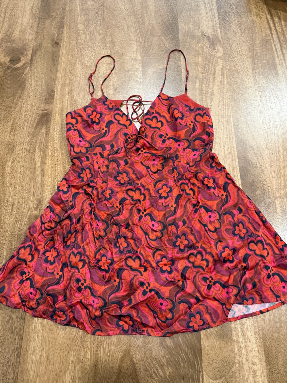 For Love & Lemons Red & Pink Floral Lace-Up Dress